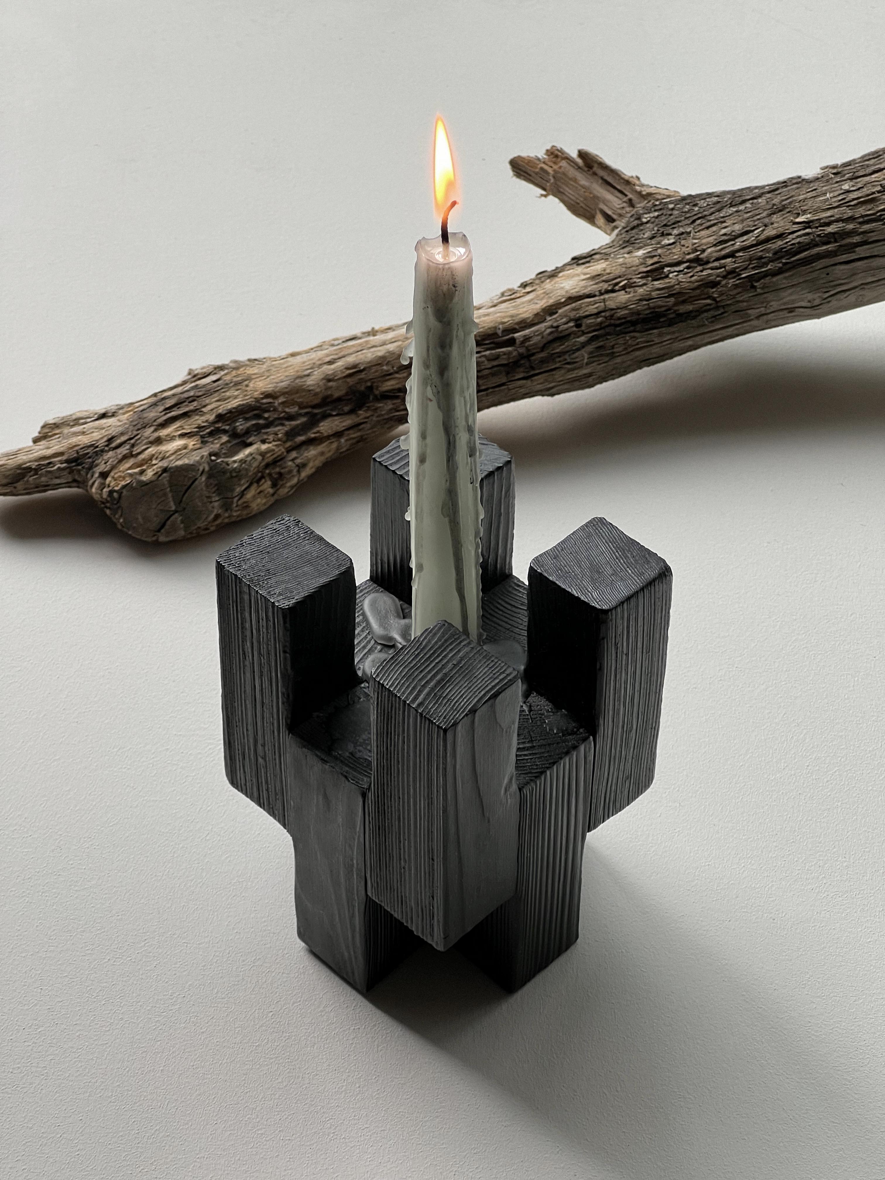 'Brick' Candle Holder/Burnt Wood